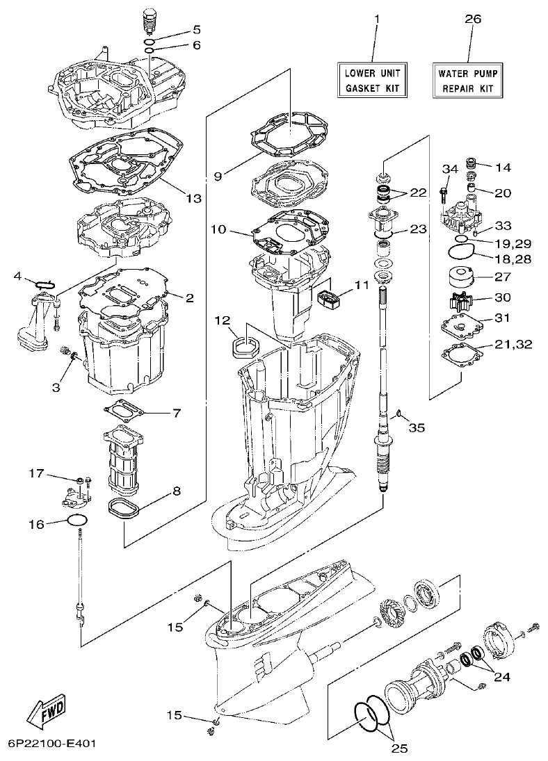 Yamaha F225BET, FL225BET REPAIR KIT 2 parts diagram